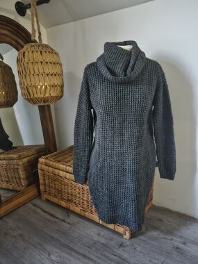 Tristan Charcoal Gray Chunky Knit Turtleneck Sweater Dress